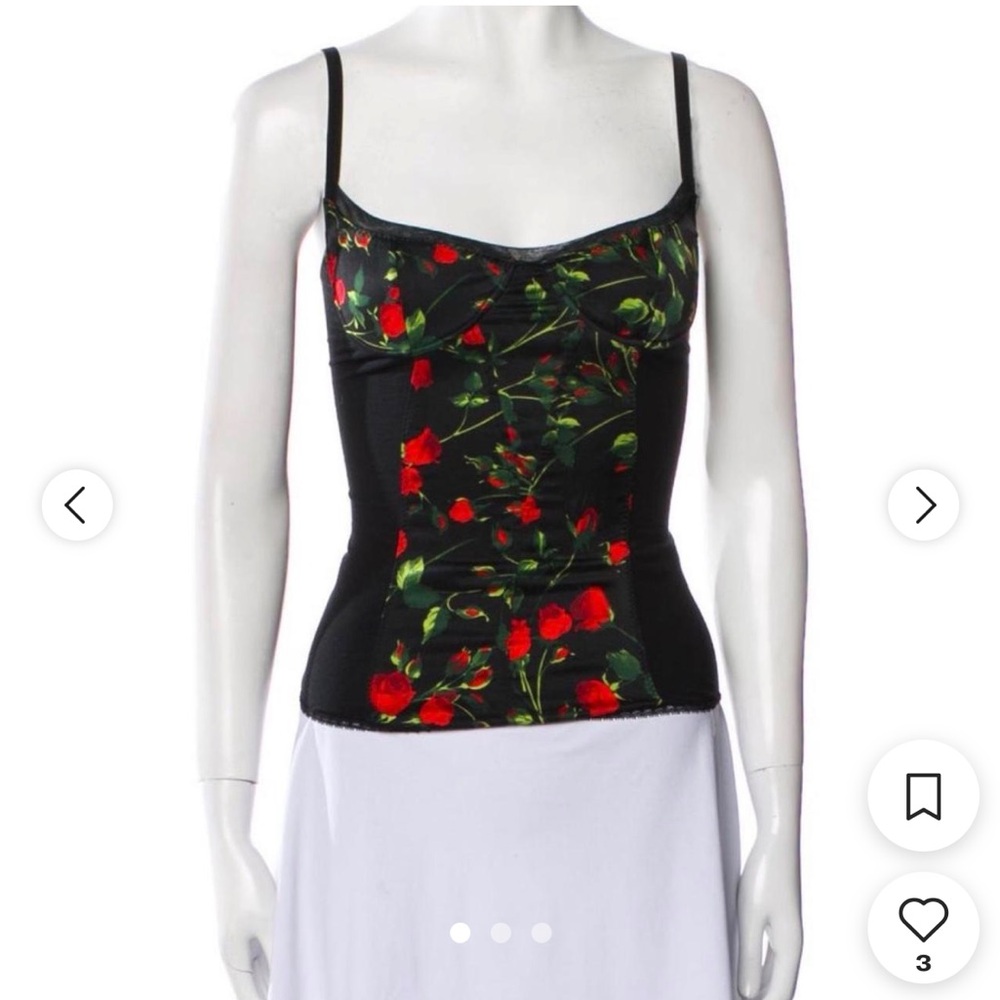 Dolce & Gabbana Black Camisole with Red Floral Design Zipper Corset